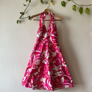 Eva Franco Pink and Red Floral Halter Dress Size 8